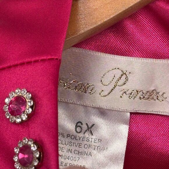 American Princess Girls size 6X Fuchsia Satin Dress Rhinestone Details  Bow Back - Picture 2 of 10